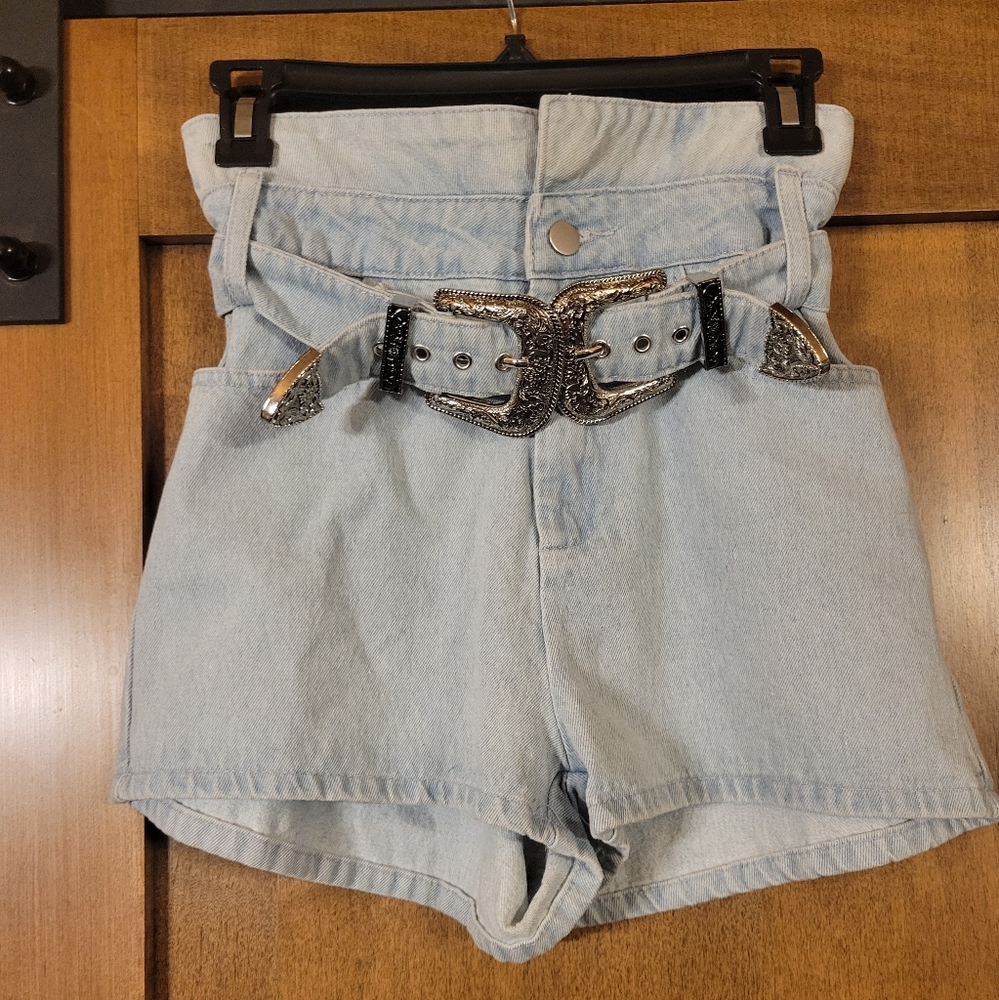Anthropologie Altar'd State Shorts Country Belt Size Small Blue Jeans Denim New
